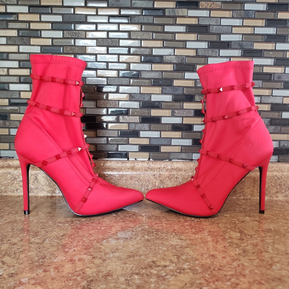 Liliana red studded heels